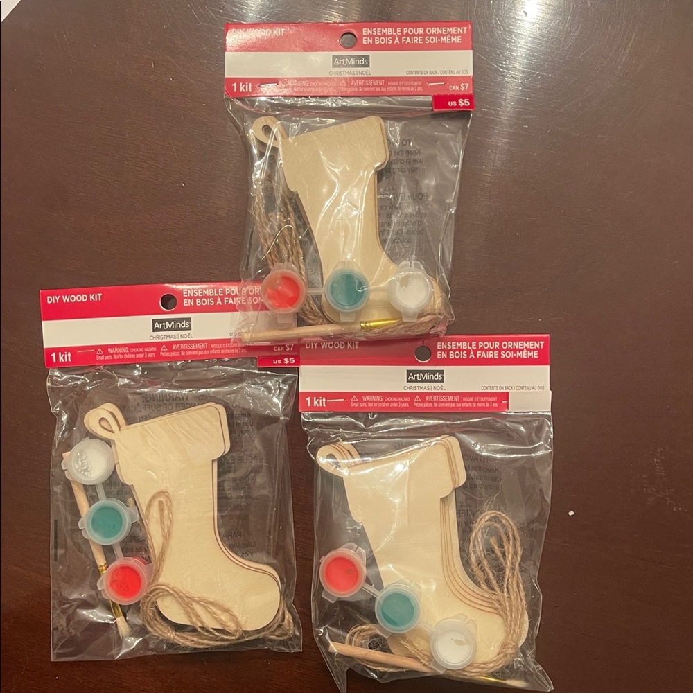 ArtMinds DIY Wood Ornament Kit Christmas Stocking 3 sets of 6